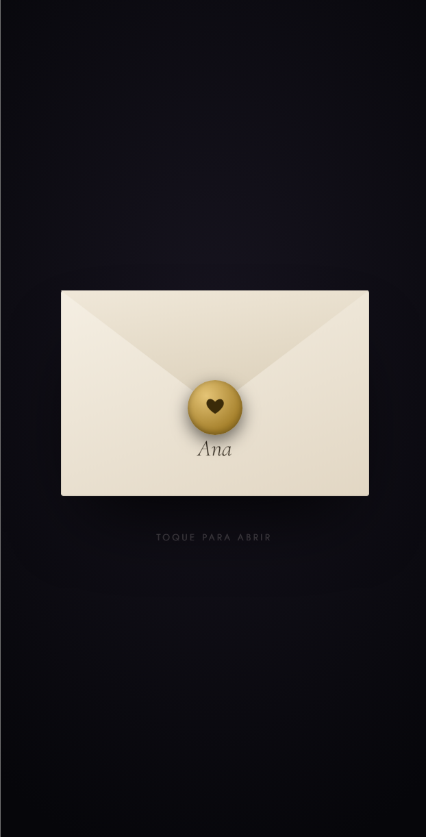 Envelope de papel lacrado por um selo dourado na tela do celular, com o nome de quem vai receber a carta de amor online
