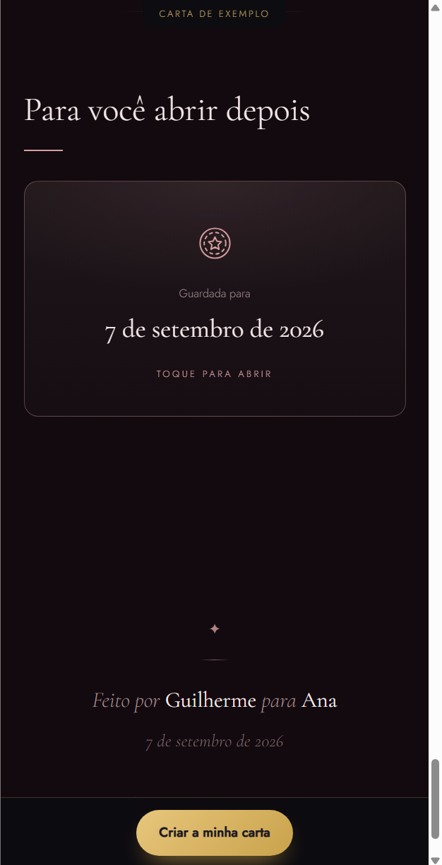 Cápsula do tempo da carta, lacrada e com a data futura em que ela poderá ser aberta