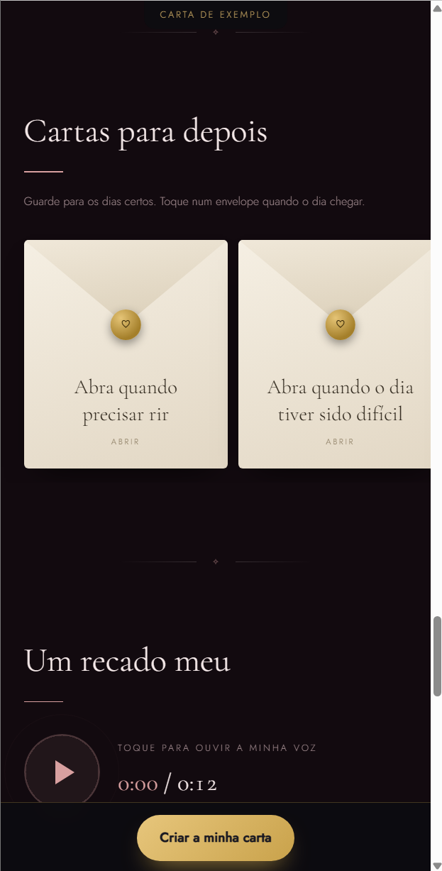 Seção abra quando, com envelopes de papel creme fechados e rotulados para abrir em dias específicos